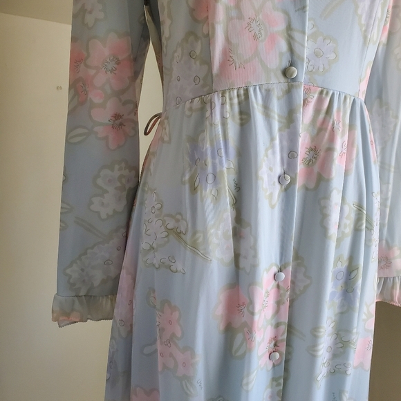 60s 70s Vintage Vera Floral Print Long Sleeve Maxi House Dress - Picture 6 of 10